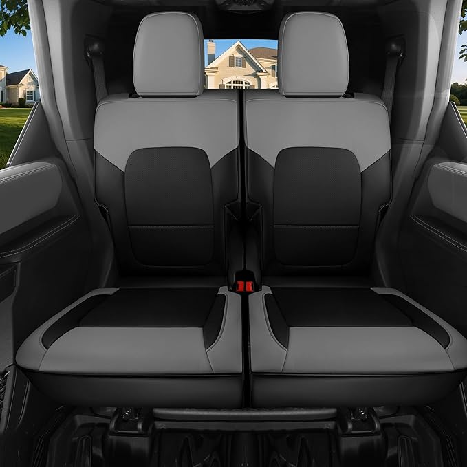 Red Rain Leather Seat Cover Customized Fit for Ford Bronco 2 Door Seat Cover 2025 2024 2023 2022 2021 Black and Gray Car Seat Covers Full Set (Bronco 2Door-Black+Gray)
