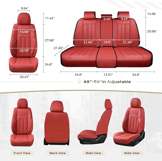 Coverado Car Seat Cover, Cover for Cars Full Seat, Premium Leather, Universal Fit Waterproof Seat Protectors, Car Seat Cushion Non-Slip for Most Cars-Red