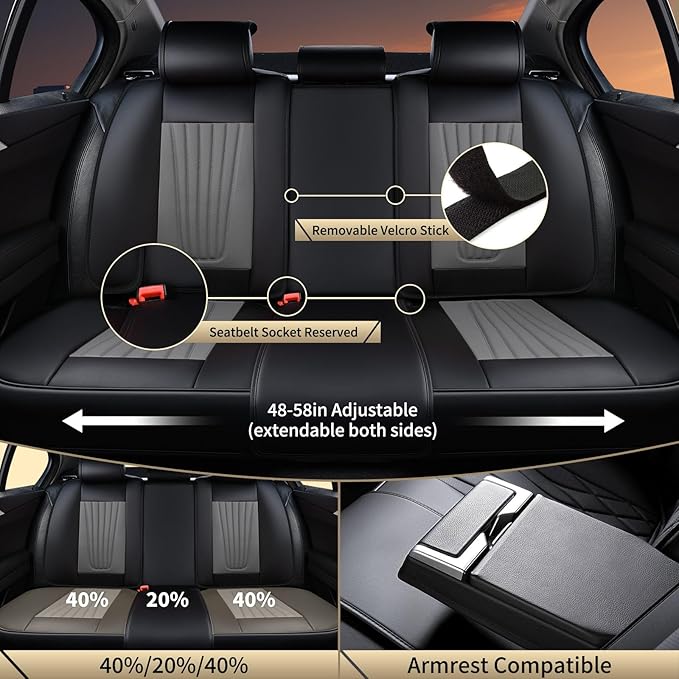 FLORICH Car Seat Covers, Premium Leatherette Car Seat Covers Full Set, Automotive Vehicle Seat Cushions Front Seats and Back, Waterproof Seat Protectors for Sedans Cars SUV Trucks, Black&Gray