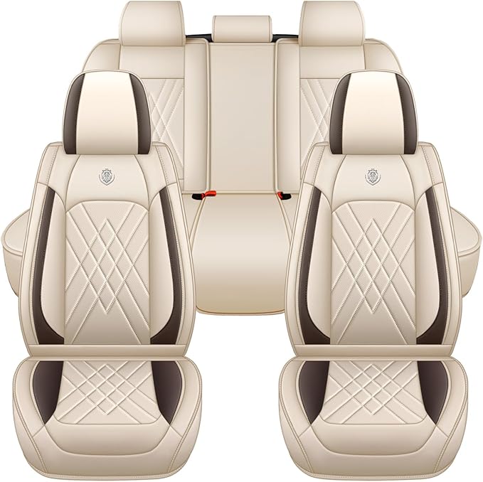 Car Seat Covers Compatible with Toyota Camry 2012-2026 Durable Waterproof Automotive Seat Covers Stretchable Fabric Material, Airbag Compatibility, Premium Nappa Leather(Full Set, Beige Brown)