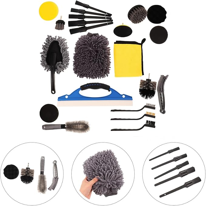Luxshiny 23pcs Car Detailing Brush Kit with Wheel and Tire Cleaning Brushes Car Interior Duster Set for Dashboard Vents and Exterior Cleaning Multipurpose Automotive Wash Tools and Suvs