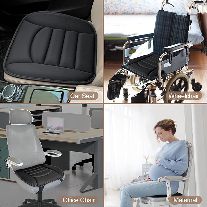 Memory Foam Car Seat Cushion with Breathable Fabric & Non-Slip Gel, Universal Fit for Car Truck Office Home 19.6x18x1.2 Black with Backrest