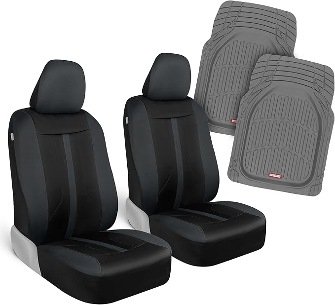 Motor Trend (2) Car Seat Covers for Front Seats with (2) Trimmable Car Floor Mats – Universal Fit Auto Accessories for Cars, Trucks, SUVs, Vans – Interior Protection and Vehicle Interior Shield Combo
