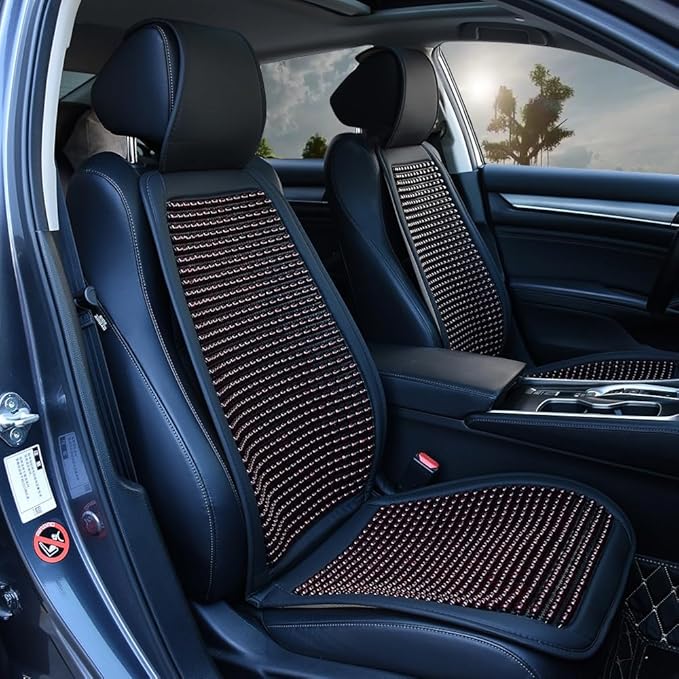 Blueshyhall Cooling Wooden Beaded Car Seat Cover Comfortable Massage Support Cushion for SUV Auto Office Home Seat Chair - Red 2 Pcs