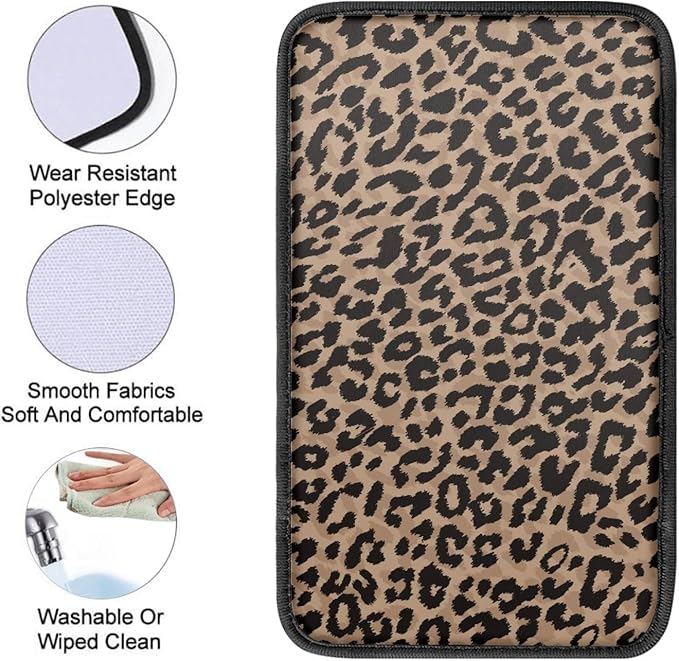Dreaweet Brown Leopard Print Center Console Armrest Cover for Car, Wild Cheetah Print Armrest Cushion Cover Pad, Auto Car Accessories Universal Fit for Sedan, Truck, SUV Soft Car Armrest Cover