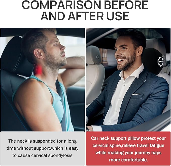 LIQUN Car Seat Neck Pillow, Skin Friendly Car Head Pillow, Memory Foam Neck Support, Driving to Relieve Neck Pain and Shoulder Pressure, (Black)
