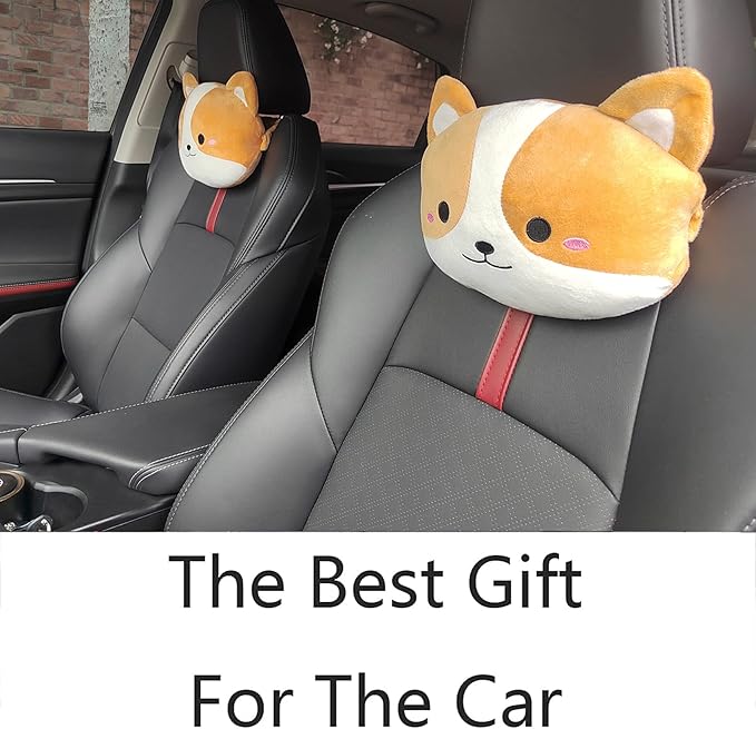 Sexysamba Car Headrest Pillow,Cartoon Neck Pillow for Car,Comfortable Soft Seat Pillow for Driving,Head Rest Cushion,Cute Neck Pillow for Travelling and Home 2Pcs (Corgi)