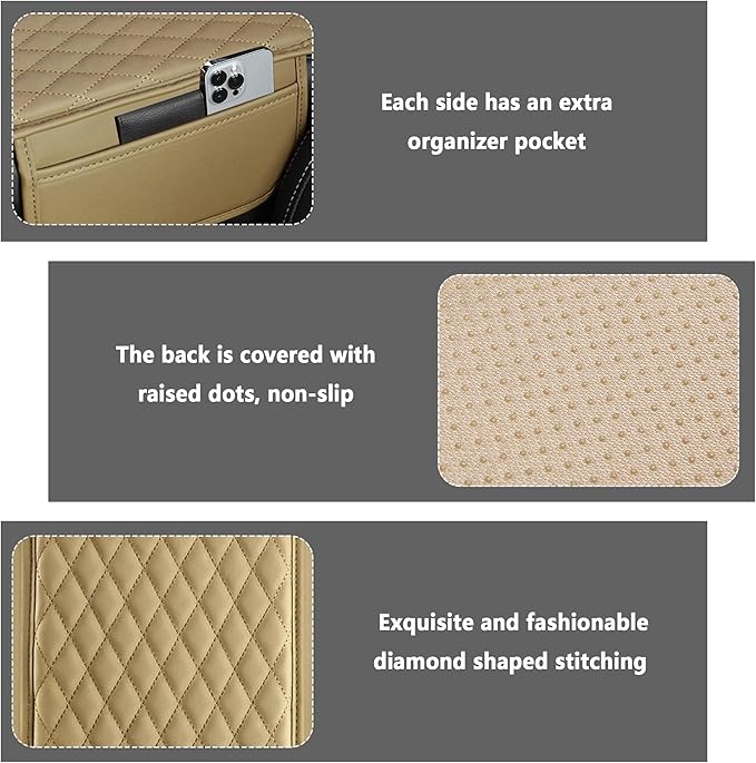 Upgraded Car Center Console Cover,Microfiber Leather Car Armrest Cover Cushion with 2 Storage Bags,Universal Cars Armrest Storage Box Cars Interior Accessories for Most Vehicles (Beige)
