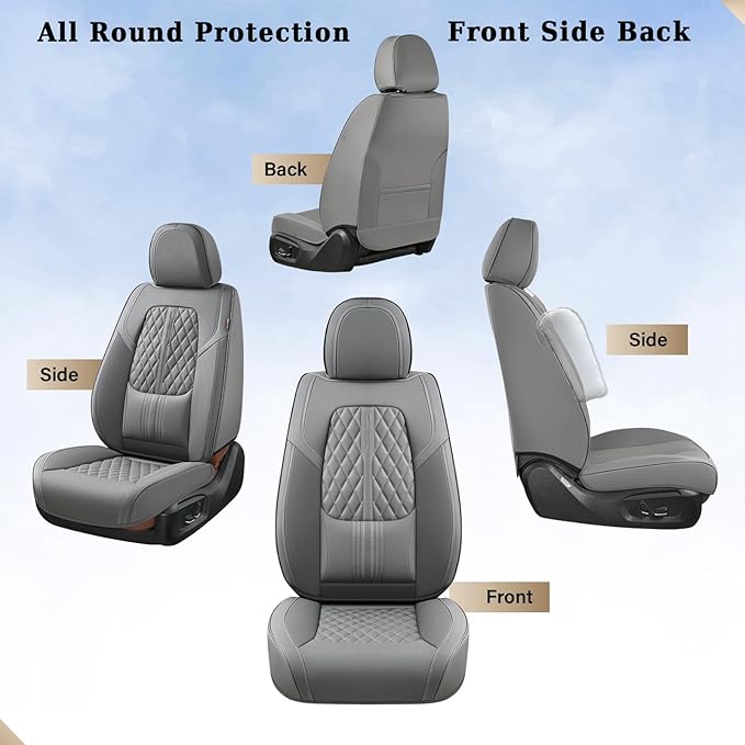 Coverado Seat Covers, Car Front Seat Covers with Backrest, Nappa Leather Car Seat Protectors,Waterproof &Breathable,Anti-Slip Automotive Seat Cushion, Universal Fit for Most Vehicles,2Pcs Gray