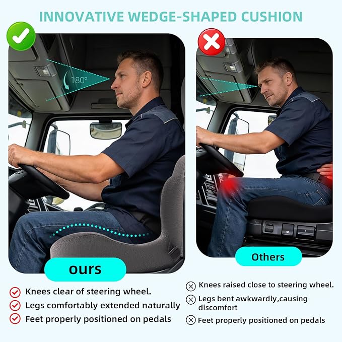 Seat Cushion, Memory Foam Truck Seat Cushion, L-Shaped Ergonomic Design Chair Cushion with Lumbar Support for Back Pressure Relief, for Long Sitting Office Worker and Truck Drivers