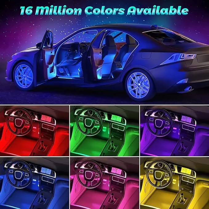 Car LED Interior Strip Lights, RGB Car Interior LED Light Wireless APP and Remote Control, 9 in 1 Ambient Lighting Kit with 236 Inches Fiber Optic, EL Wire Lights for Car Inside