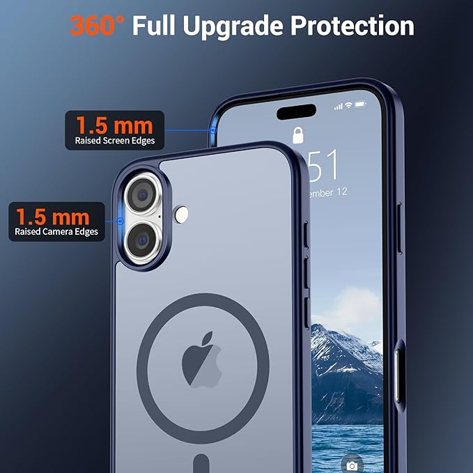 SUPFINE Magnetic for iPhone 16 Case (Compatible with MagSafe) (Military Grade Drop Protection) Slim Translucent Matte Shockproof with Anti-Fingerprint Phone Case,Navy Blue