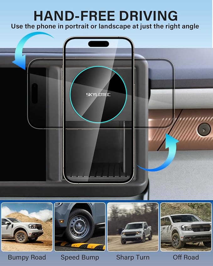 SKYLOTEC Magnetic Phone Mount Cubby Insert for Ford Maverick 2022 2023 2024 Accessories, Cell Phone Mount Storage Box Kit for MagSafe, Strong Magnets Fast Wireless Charger Phone Holder