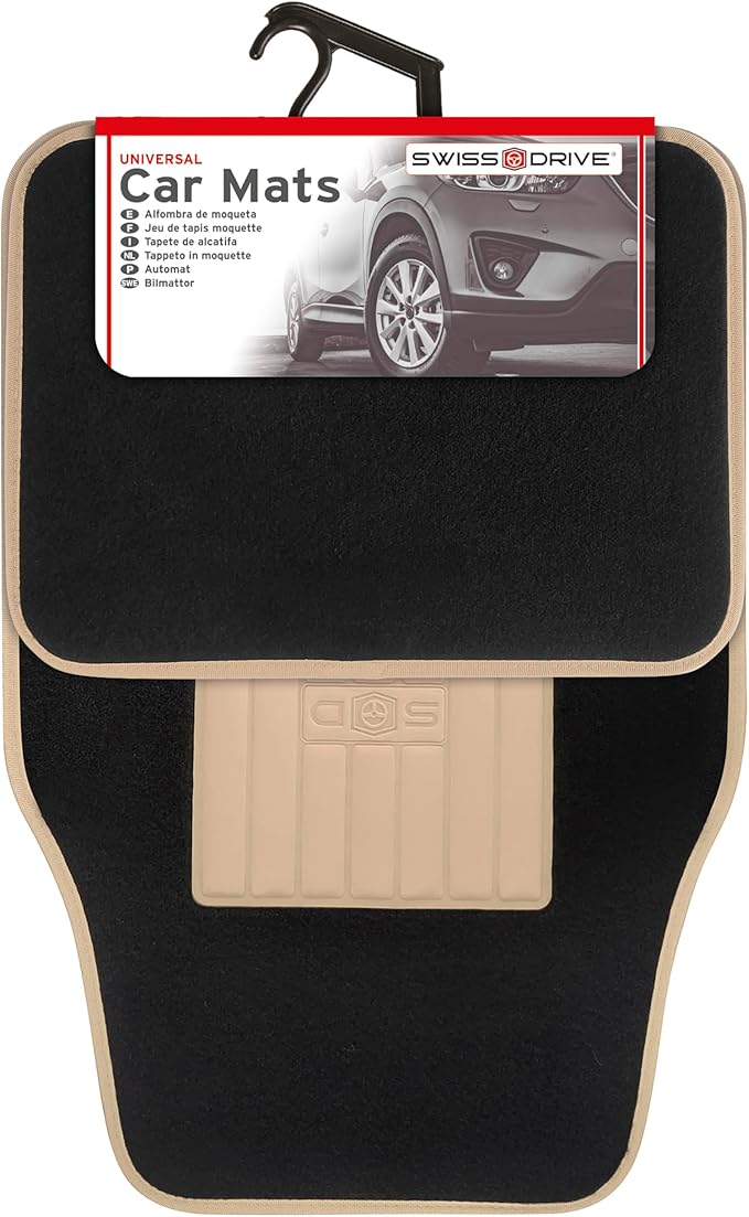 Universal Car Mats Rubber Edge Carpet Beige Non-Slip Washable Mats Front 45 x 65 cm Rear 44 x 33 cm
