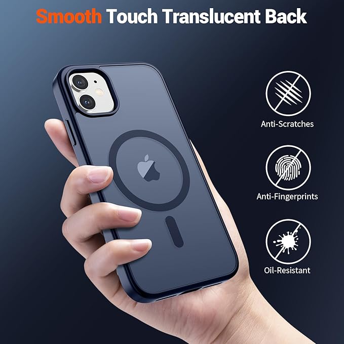 SUPFINE Magnetic for iPhone 11 Phone Case with Screen Protector (Compatible with MagSafe) (Military Grade Drop Protection) Translucent Matte Shockproof Phone Cover,Dark Blue