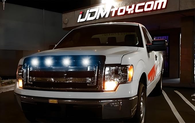 iJDMTOY 4pc Set Custom Retrofit Xenon White Front Grille Mesh Mount LED Lighting Kit Compatible with Trucks SUVs