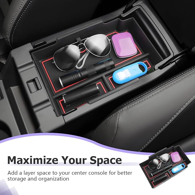 LUWU Center Console Organizer Compatible with Subaru Crosstrek & Impreza 2024-2026 Accessories Armrest Console Secondary Storage Box Insert Tray ABS Material with Coin Holder Red