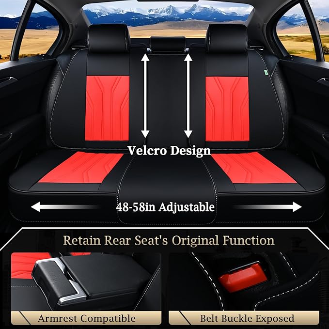 FLORICH Rear Seat Covers Leather Car Seat Covers Waterproof Back Seat Cover Automotive Seat Covers Universal Seat Cushion Protector for Most Cars Trucks SUV-Black&Red