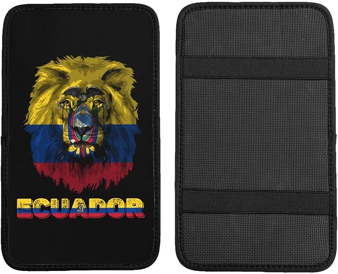 Vintage Ecuador Ecuadoran Flag Lion Head Auto Center Console Armrest Cover Car Handrail Box Cushion Pad Mat Universal Fit Most Vehicle Sedan Truck SUV Soft Comfort Decor Accessories