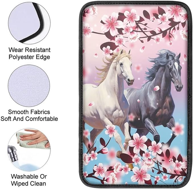 JoyLamoria Horse Floral Vehicle Center Console Cover Armrest Cover Pad Universal Fit Soft Comfort Center Console Armrest Cushion for Car Truck SUV