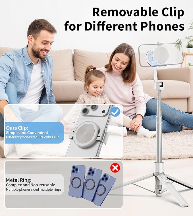 TONEOF Phone Clamp for Magnet with Metal Ring,Phone Mount Adapter for Magsafe Car Phone Holder,Quick Installation & Easy Removal Clip for All Phones/Magnetic Tripod/Magnet Mounts (Beige Gray,1 Pack)