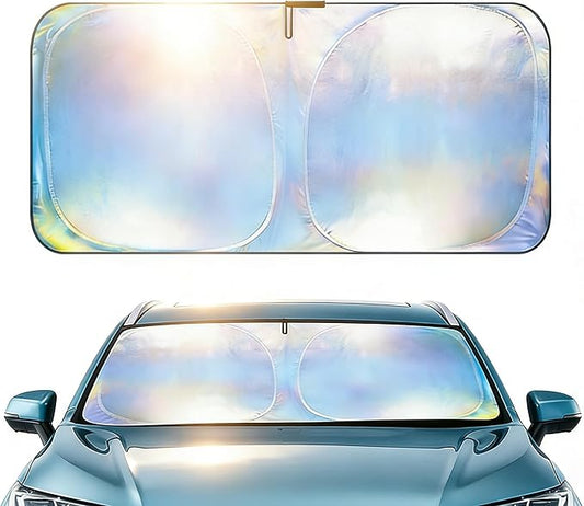 Aokway Car Windshield Sun Shade, Laser Reflective Windshield Sunshade | Heat & UV Blocker for Cars, SUVs, Trucks | Flexible Steel Wire Frame,Double Thickened, Foldable Design