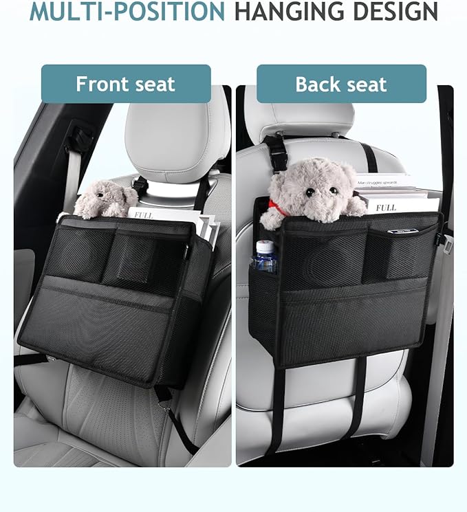 FLORICH 2 Pack Car Seat Organizer & Trash Can 2-in-1, Hanging Backseat Storage with 2 Strap Installation for SUV Truck Sedan