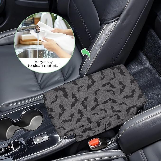 Tupalatus Spider Web Car Armrest Cover Bats Car Interior Protection Accessories Center Console Cushion Pad with Pockets Easy to Install Compatible with Most Cars,SUV,Truck,Van