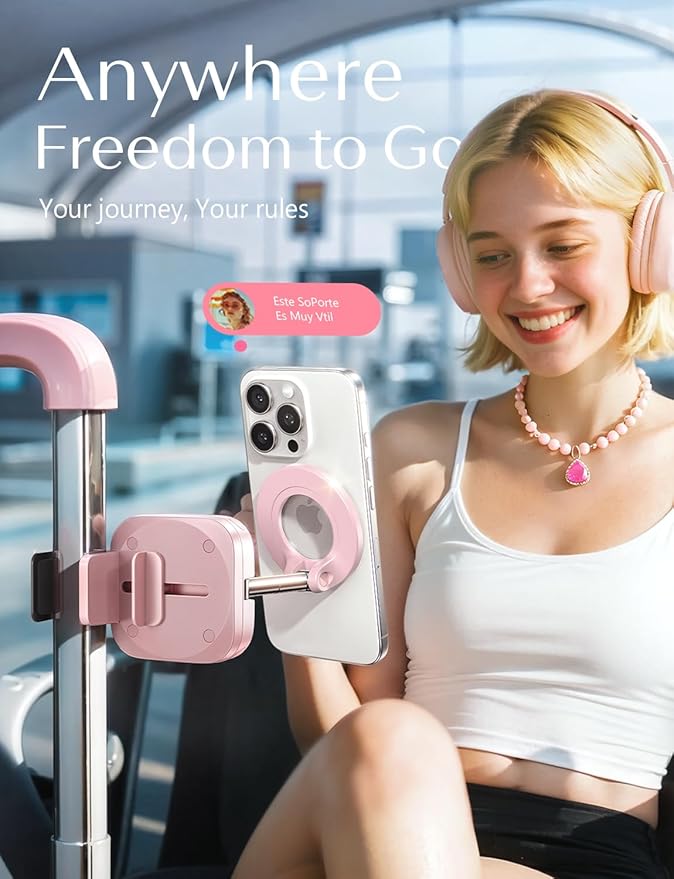 LISEN Airplane Travel Essentials for Women Men Phone Holder for Desk MagSafe Phone Travel Size Accessories Airplane Gadgets Office Desk Decor Accessories for Women Pink Room Decor,Pink