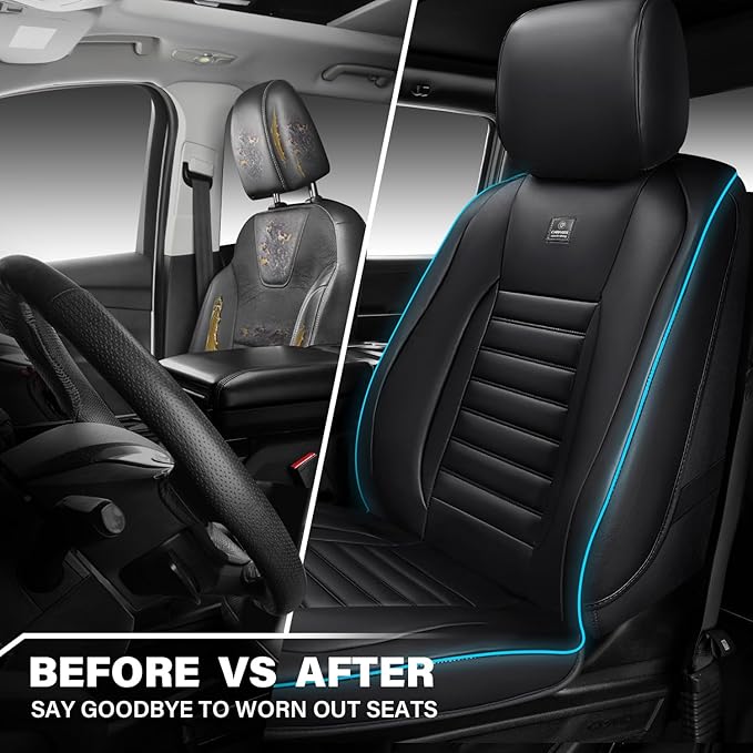 CAR PASS LED Lights Nappa Leather Car Seat Covers Front Seats, Waterproof Seat Cover for Cars Variable RGB Lights with DIY Music Sync Mode, All Weather Universal Fit Trucks SUV Automotive Pick-up