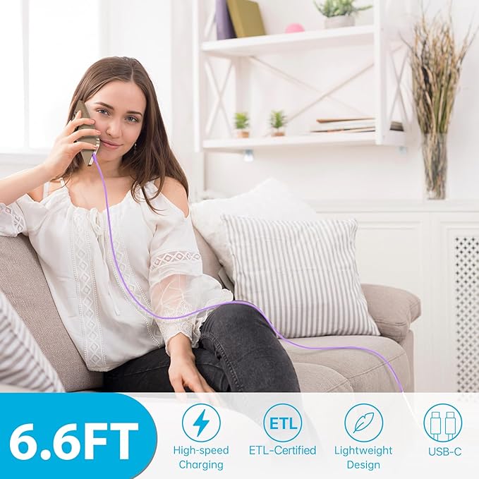 Phone 17 16 15 Charger Fast Charging,30W USB C Phone 17 16 15 Pro Max Charger Block &6.6FT Long Type C Cable Cord for i.Phone 17/Air/17 Pro/17 Pro Max/16/16 Plus/16Pro/16 Pro Max/15/15 Pro Max,Purple