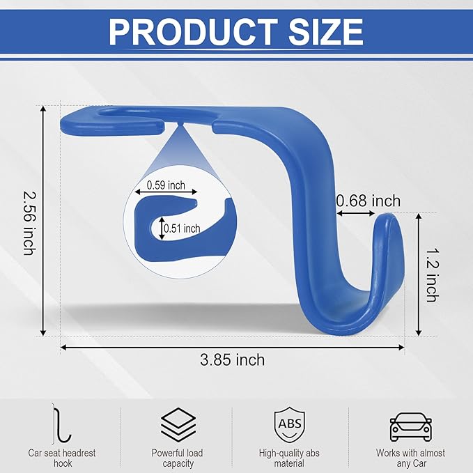 LivTee Car Seat Headrest Hook, Car Headrest Hidden Hook, 4 Pack Universal Auto Car Back Seat Hook Organizer for Purse Coat, Car Interior Accessories (Blue)