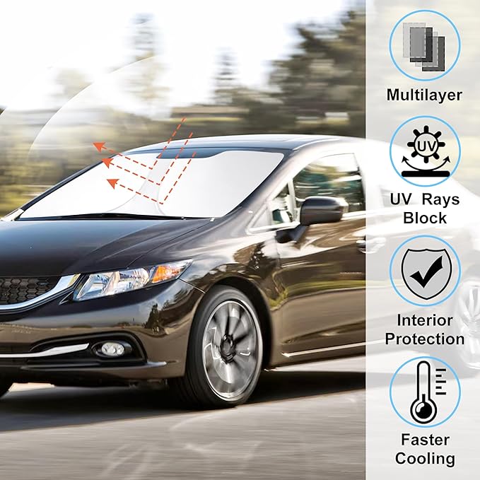 Windshield Sun Shade Custom Fit for 2012 2013 2014 2015 Honda Civic Accessories Foldable Sunshade Sun Blocker Protect Car from Sun Rays & Heat Damage Keep Car Cooler