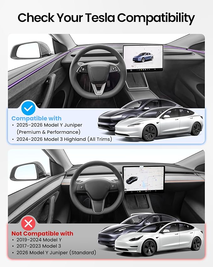 REEVAA Center Console Organizer for Tesla Model Y Juniper 2025-2026 (Premium & Performance), Model 3 Highland 2024-2026 All Trims [Dual-Tier Storage, Seamless Fit], Premium Silicone Liner, 4PCS, Black