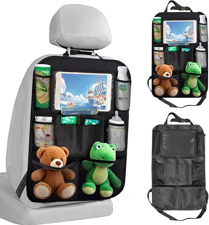 Back Seat Car Organizer, Car Organizers Bag with Touch Screen Tablet Holder 10 Storage Pockets for Kids Toddlers Car Seats, Travel Accessories,Road Trip Essentials Black