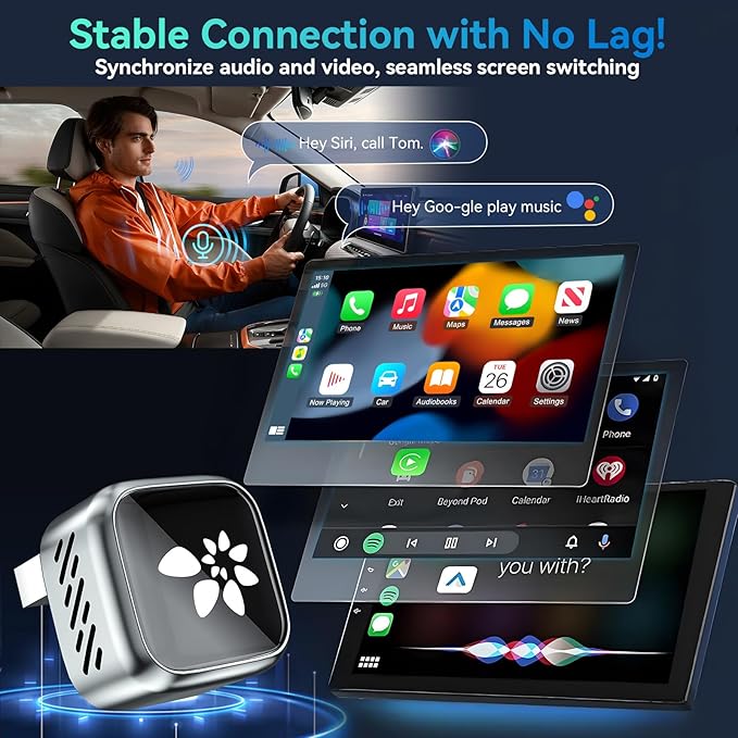 2026 Upgraded Wireless CarPlay Adapter, 2-in-1 Mini CarPlay Adapter for iPhone & Android, 3 Second Auto Stable Connection with Zero Latency, Plug & Play for 2016+ Cars with USB-A/USB-C Ports