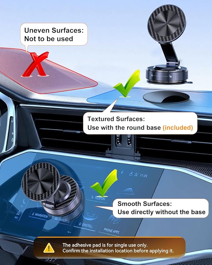 Vacuum Magnetic Car Phone Holder 360° Strongest 120LBS Ultra Suction Cup Phone Mount for MagSafe Dashboard Cell Phone Holders for Your Car/Gym/Mirror Bracket for iPhone 17 & Android, Metal Stand Rotor