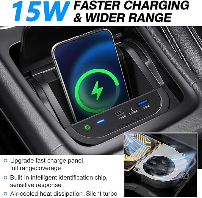 Wireless Car Charger for Mercedes-Benz GLA GLB CLA A-Class B-Class 2013-2019, OEM Custom Fit with 27W USB-A & Type-C Wireless Fast Phone Charging Pad for Mercedes-Benz Interior Accessories