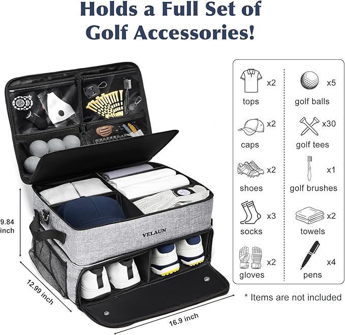 Golf Trunk Organizer, Golf Accessories for Men, Car Storage Bag with 2 Shoe Compartments, Adjustable Dividers for Gear, Durable Water-Resistant Design, Ideal Gift for Golfers