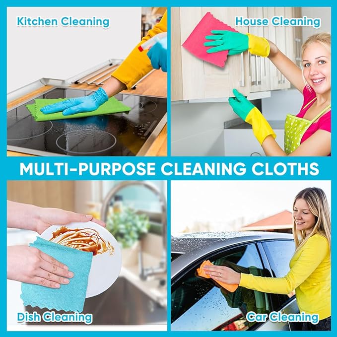 Orighty Microfiber Cleaning Cloth, 50 Pack Highly Absorbent Cleaning Supplies, Lint Free Kitchen Towels Cleaning Rags, Microfiber Towels for Cars, House, Window, 12x11 inch