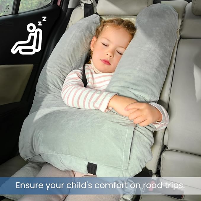 Travel Pillow, Car Pillow for Kids & Adults, Kid Travel Sleeping Pillows for Neck & Body Support, Car Travel Essentials Pillow on Road Trips, Gray