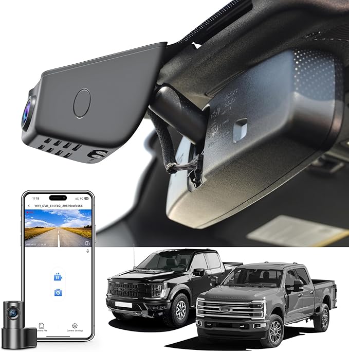 Mangoal Front 4K & Rear 1080P Dash Cam fit for Ford F150 2018-2026 F250/F350/F450 Super Duty 2020-2026 XLT Lariat King Ranch Raptor Limited Platinum (Model A), Free App & WiFi, GPS, 128GB Card