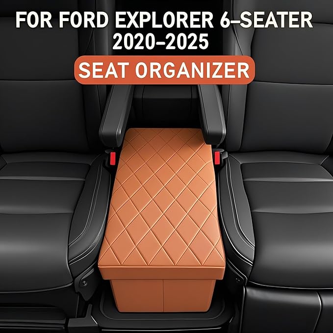 Seat Aisle Storage Box for Ford Explorer 6-Passenger Models – Organizer Rear Seats Passage – Foldable, Easy Installation, for Ford Explorer ST XLT Accessories 2020 to 2025 (Orange)