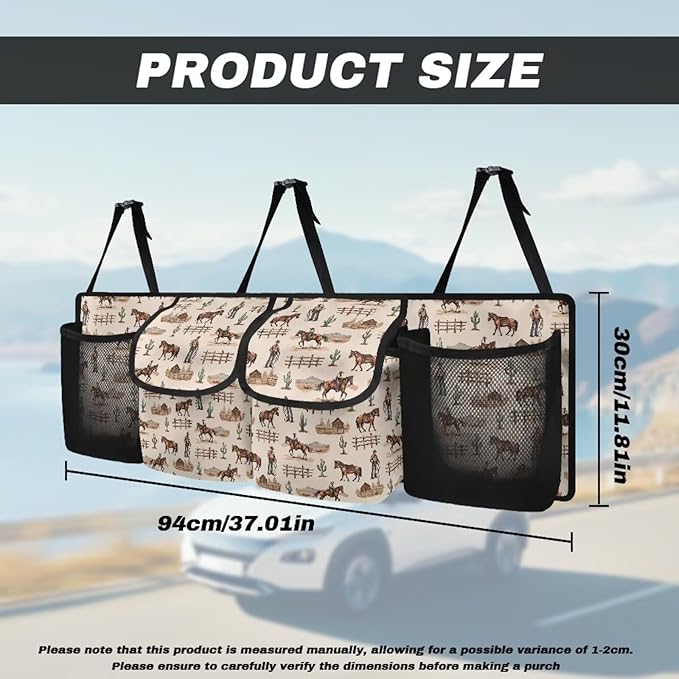 Car Trunk Organizer Hanging Car Organizer Back Seat, Western Cowboy Car Interior Accessories with 2 Pockets & 2 Mesh Pouches for Groceries, Will Provide More Space for SUV, Trucks, Van, Sedan