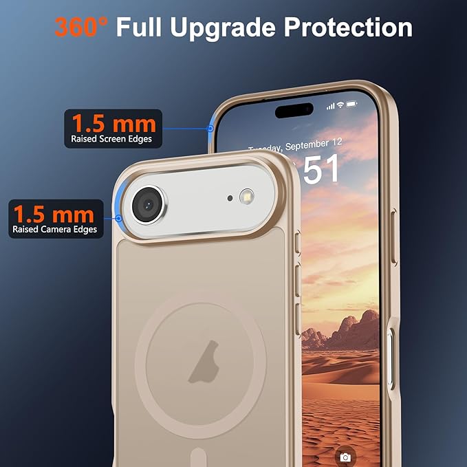 SUPFINE Magnetic for iPhone Air Case (Compatible with MagSafe)(Military Grade Drop Protection) Slim Translucent Matte Shockproof with Anti-Fingerprint Phone Cover for 17 Air,Desert Gold