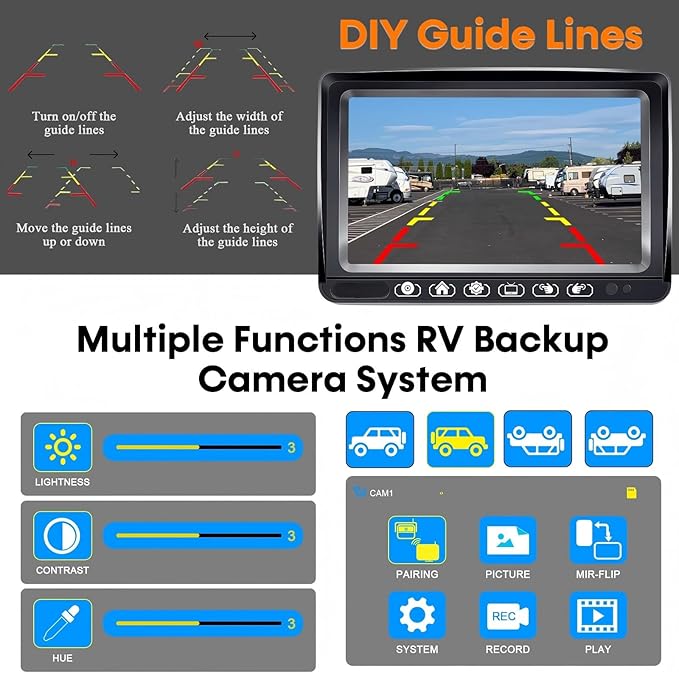 RV Backup Camera with Solar Magnetic: Long Distance No Signal Delay, 7 Inch Touch Key Monitor with Recording, HD 1080P Wireless Backup Camera for Trailer, 5th Wheel, Camper