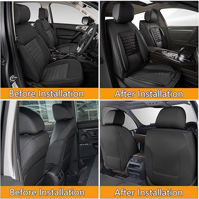 Car Seat Covers Fit for Kia Sorento 2007-2023 2024 2025 Front Set Leather Seat Covers Set with Lumbar Support Premium Automotive Cushion Protector(2 Seat, Black)