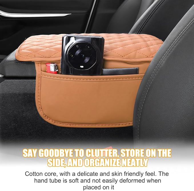 Mandark Car Center Console Cover, Microfiber Leather Vehicle Armrest Protector Cushion with 2 Storage Bags, Auto Interior Arm Rest Seat Box Pad Accessories, Universal for SUV, Sedan, Truck (Orange)
