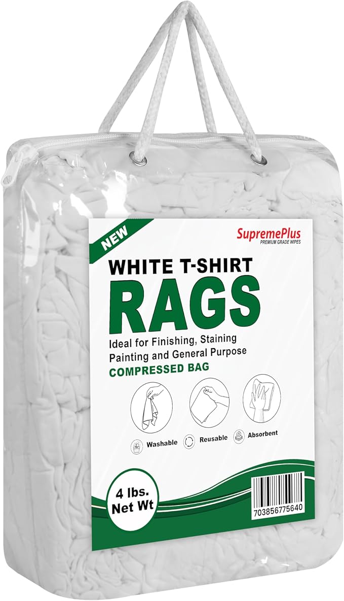 Premium White T-Shirt Cleaning Rags (4 lbs. Bag of Rags) – White Cotton Rags for Cleaning, Staining, Painting, Oil, Grease & Dust Removal – Shop Rag Bulk