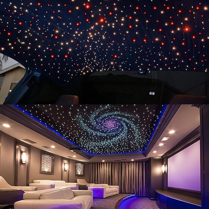 AKEPO 20W Twinkle Dual-Head Dual Color Fiber Optic Lights, Fiber Optic Star Ceiling Light Kit Sound Activated APP Remote Control for Car Starlights Headliner/Home 1100pcs 13.1ft/4m Fiber Strands